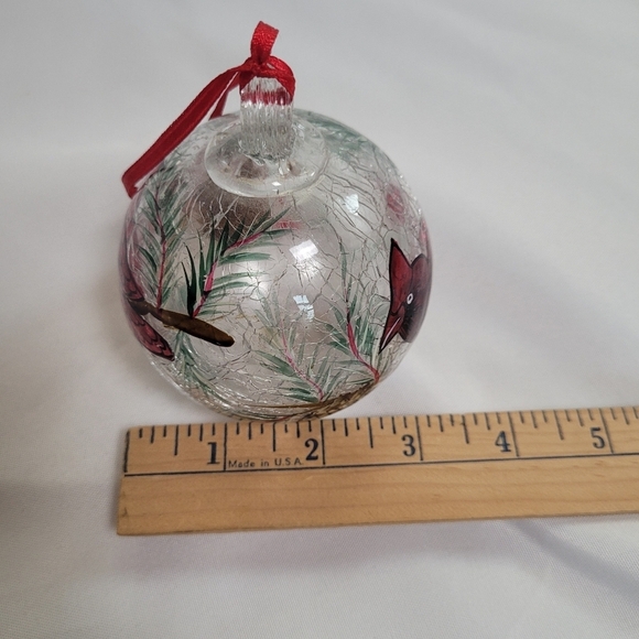 VTG Celebrations Cardinal Xmas Crackled Glass Ball Ornament - Picture 12 of 13